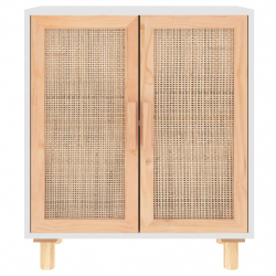 Kredens, biały, 60x30x70 cm, lita sosna i naturalny rattan