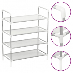Stojak na buty z 4 półkami, metal i włóknina, srebrny