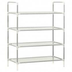 Stojak na buty z 4 półkami, metal i włóknina, srebrny