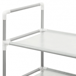 Stojak na buty z 4 półkami, metal i włóknina, srebrny