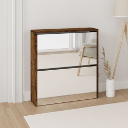 Szafka na buty z lustrem i szufladami, opalany dąb, 63x17x67 cm