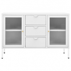 Komoda, biała, 105x35x70 cm, stal i szkło hartowane