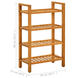 Stojak na buty z 4 półkami, 50x27x80 cm, lite drewno dębowe