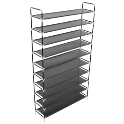 Stojak na buty z 10 półkami, metal i włóknina, czarny