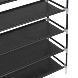 Stojak na buty z 10 półkami, metal i włóknina, czarny