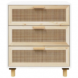 Kredens, biały, 60x30x70 cm, lita sosna i naturalny rattan