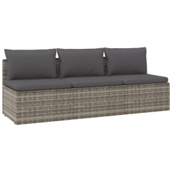 3-osobowa sofa ogrodowa z poduszkami, szara, polirattan