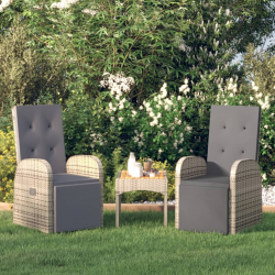 Rozkładane krzesła ogrodowe, poduszki, 2 szt., szare, rattan PE