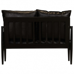 2-osobowa sofa z prawdziwej skóry i drewna akacjowego, czarna