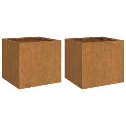 Donice, 2 szt., szare, 42x40x39 cm, stal kortenowska