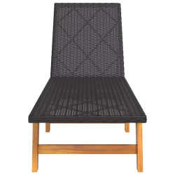 Leżak, czarno-brązowy, rattan PE i lite drewno akacjowe