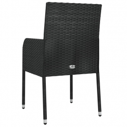 Krzesła ogrodowe z poduszkami, 2 szt., polirattan, czarne