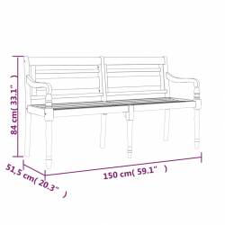 Ławka Batavia z kremowa poduszką, 150 cm, lite drewno tekowe