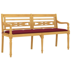 Ławka Batavia z czerwoną poduszką, 150 cm, lite drewno tekowe