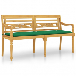 Ławka Batavia z zielona poduszką, 150 cm, lite drewno tekowe