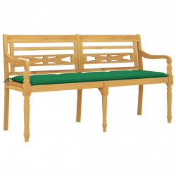 Ławka Batavia z zielona poduszką, 150 cm, lite drewno tekowe