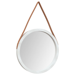 Lustro ścienne na pasku, białe, Ø45 cm