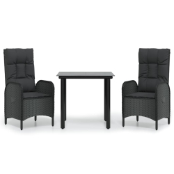3-cz. zestaw wypoczynkowy do ogrodu, poduszki, czarny rattan PE