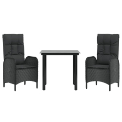 3-cz. zestaw wypoczynkowy do ogrodu, poduszki, czarny rattan PE