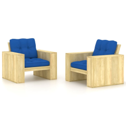 Krzesła ogrodowe z kobaltowymi poduszkami, 2 szt., drewniane