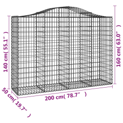 Kosze gabionowe, 2 szt, 200x50x140/160 cm, galwanizowane żelazo
