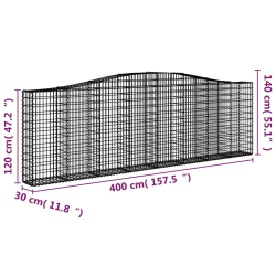 Łukowaty kosz gabionowy 400x30x120/140 cm, galwanizowane żelazo