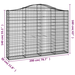 Kosze gabionowe, 6 szt, 200x30x140/160 cm, galwanizowane żelazo