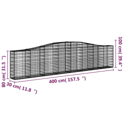 Kosze gabionowe, 15 szt, 400x30x80/100 cm, galwanizowane żelazo