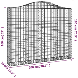 Kosze gabionowe, 5 szt, 200x30x160/180 cm, galwanizowane żelazo