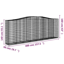 Kosze gabionowe, 2 szt, 400x50x140/160 cm, galwanizowane żelazo