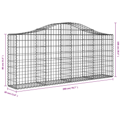 Kosze gabionowe, 12 szt, 200x30x80/100 cm, galwanizowane żelazo