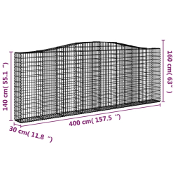 Kosze gabionowe, 8 szt, 400x30x140/160 cm, galwanizowane żelazo
