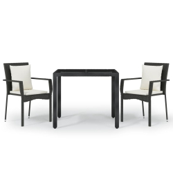 3-cz. zestaw mebli ogrodowych z poduszkami, czarny rattan PE