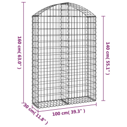 Łukowaty kosz gabionowy 100x30x140/160 cm, galwanizowane żelazo