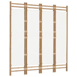 Składany parawan 4-panelowy, 160 cm, bambus i płótno