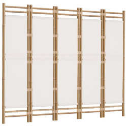 Składany parawan 5-panelowy, 200 cm, bambus i płótno