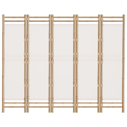 Składany parawan 5-panelowy, 200 cm, bambus i płótno
