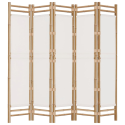 Składany parawan 5-panelowy, 200 cm, bambus i płótno
