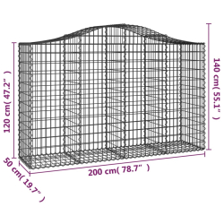 Kosze gabionowe, 9 szt, 200x50x120/140 cm, galwanizowane żelazo