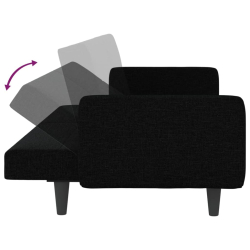Rozkładana kanapa z poduszkami, czarna, obita tkaniną