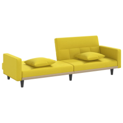 Rozkładana kanapa z poduszkami, jasnożółta, obita tkaniną