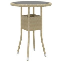 Stolik ogrodowy, Ø60x75 cm, szkło hartowane i rattan PE, beżowy