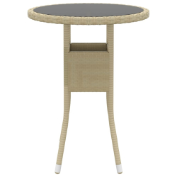 Stolik ogrodowy, Ø60x75 cm, szkło hartowane i rattan PE, beżowy