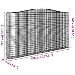 Kosze gabionowe, 4 szt, 400x30x220/240 cm, galwanizowane żelazo
