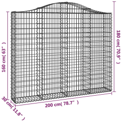 Kosze gabionowe, 8 szt, 200x30x160/180 cm, galwanizowane żelazo