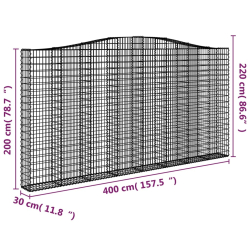 Kosze gabionowe, 3 szt, 400x30x200/220, galwanizowane żelazo