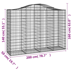 Kosze gabionowe, 25 szt, 200x50x140/160cm, galwanizowane żelazo