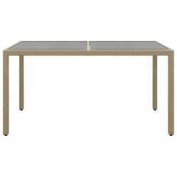 Stół ogrodowy, 150x90x75 cm, szkło i rattan PE, beżowy
