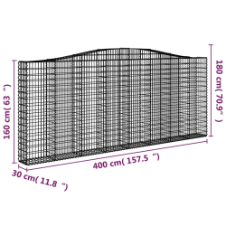 Kosze gabionowe, 7 szt, 400x30x160/180 cm, galwanizowane żelazo