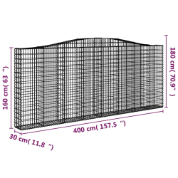 Kosze gabionowe, 8 szt, 400x30x160/180 cm, galwanizowane żelazo